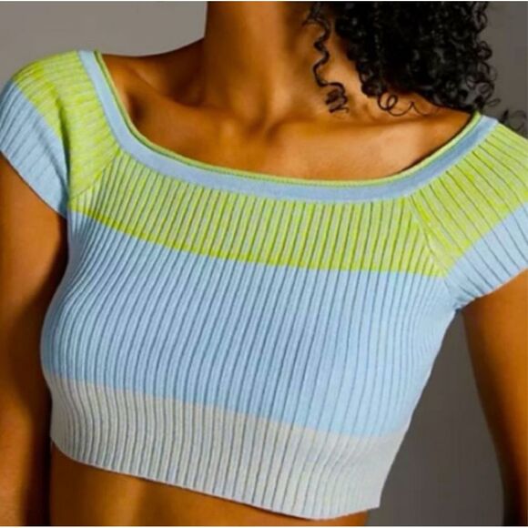 Daily Practice by Anthropologie Tuvalu Cropped Sweater Sz XS Green Blue - Picture 1 of 10